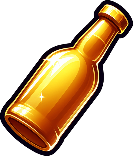 golden bottle transparent background.
Single Game Texture. In-Game asset. 2d. Blank background. High contrast. No shadows.
