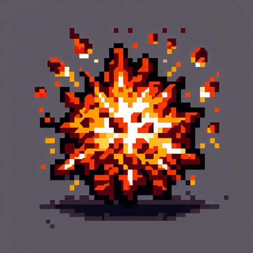 pixel art of a rocky explosion..
Single Game Texture. In-Game asset. 2d. Blank background. High contrast. No shadows.