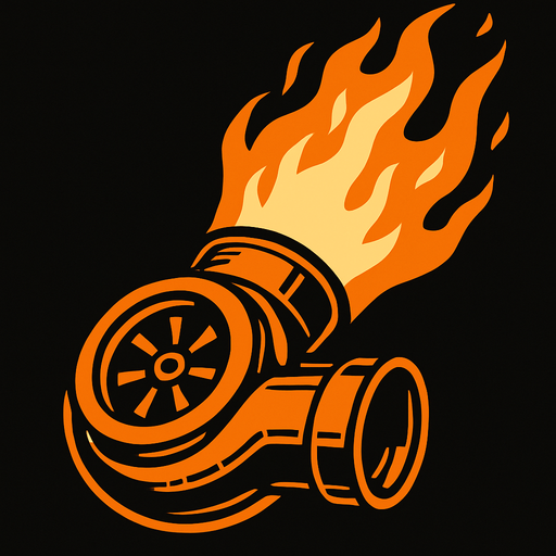 un propulsor turbo de carreras que expulse fuego con perspectiva hacia arriba
In-Game asset.  2d.  High contrast.  No shadows