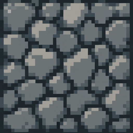 Make a 2D top down flat image of pixelated stone.
In-Game asset.  2d.  High contrast.  No shadows