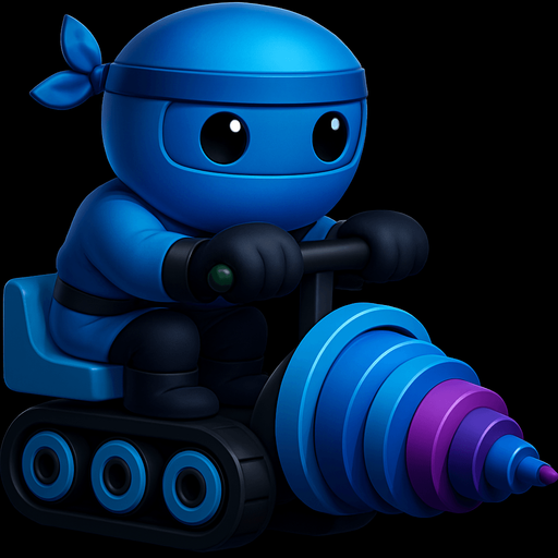 Same image of ninja with dig machine but with different colors. HD colors. blue