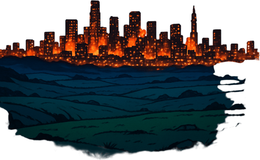 anime image style battlefield plains. on this distance as lost angeles burning city at night
In-Game asset.  2d.  High contrast.  No shadows