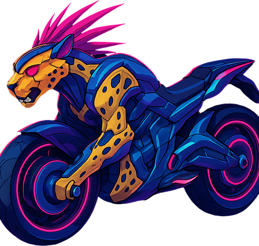 cyberpunk American anime koraidon Miraidon-esque motorcycle animal futuristic cheetah-meets-motorcycle
