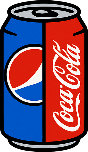 Half blue Pepsi half red coke.
In-Game asset.  2d.  High contrast.  No shadows