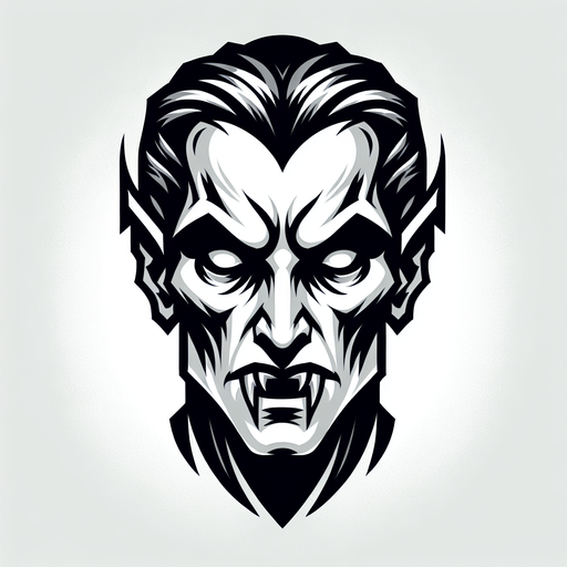 stylized vampire head.
Single Game Texture. In-Game asset. 2d. Blank background. High contrast. No shadows.