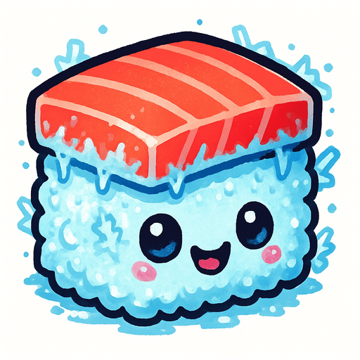 Sushi congelado con cara cute.
In-Game asset.  2d.  High contrast.  No shadows