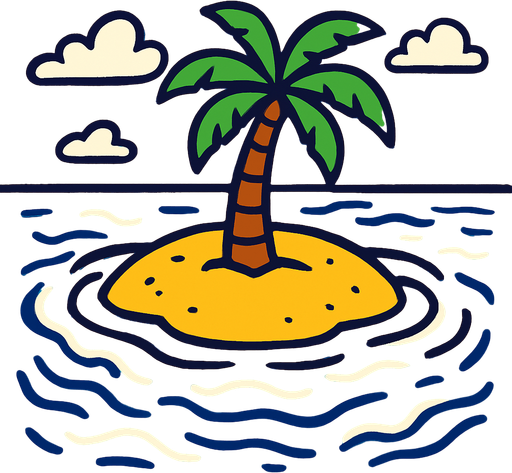 ים עם אי בודד במרכזו.
In-Game asset.  2d.  High contrast.  No shadows