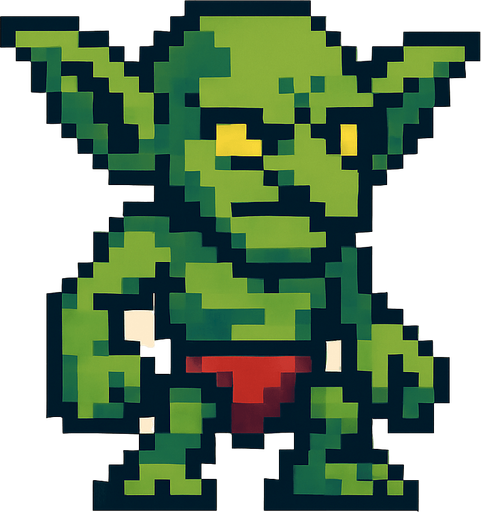 pixel art goblin.
In-Game asset.  2d.  High contrast.  No shadows