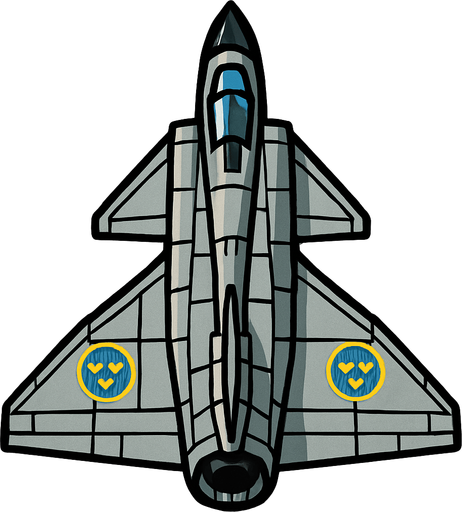 A Saab 37 Viggen fighter jet..
In-Game asset.  2d.  High contrast.  No shadows. Top down view