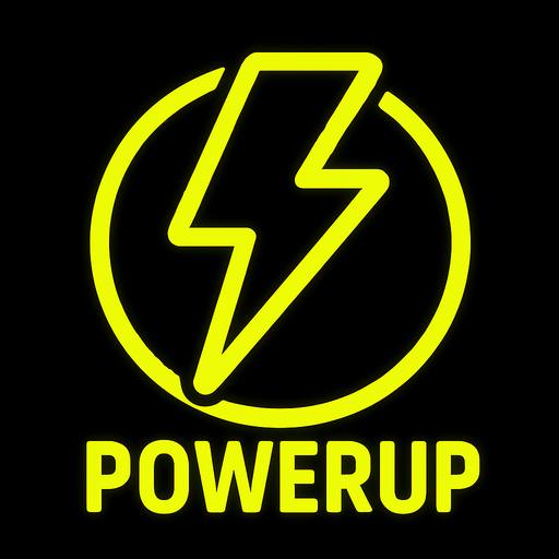 NeonYellow powerup logo.
In-Game asset.  2d.  High contrast.  No shadows