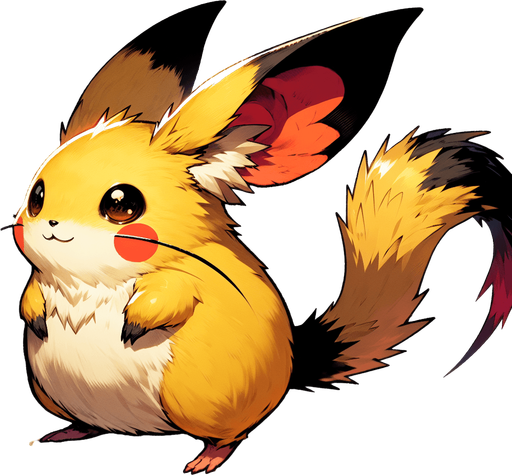 pikachu.
Single Game Texture. In-Game asset. 2d. Blank background. High contrast. No shadows.