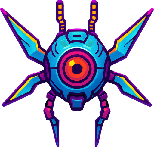 different cyber flying enemy from the front side facing camera. HD colors. separated
In-Game asset.  2d.  High contrast.  No shadows