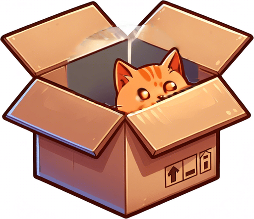 cute Chibi ginger cat look from the box into the camera. Cheeky, happy.