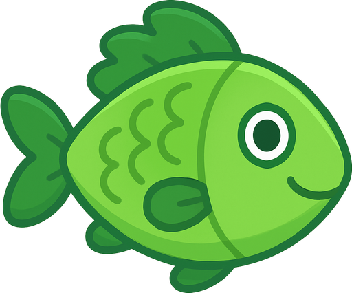 yeşil renk tatlı balık görseli. No background. Transparent background. Blank background. No shadows. 2d. In-Game asset. flat