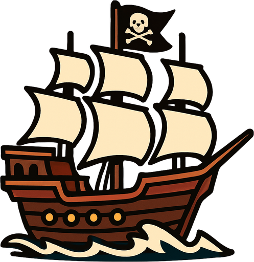 pirate ship.
In-Game asset.  2d.  High contrast.  No shadows