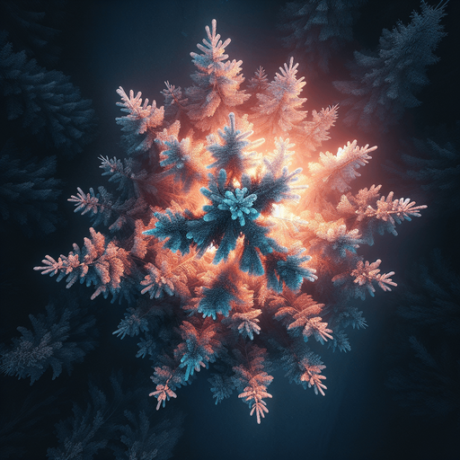 Photorealistic pine tree in night light, top view