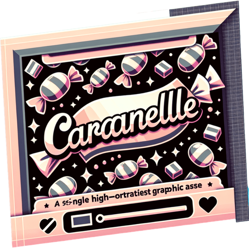 scritta caramelle.
Single Game Texture. In-Game asset. 2d. Blank background. High contrast. No shadows.