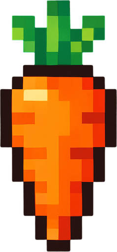 8 bit carrot.
In-Game asset.  2d.  High contrast.  No shadows