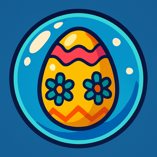 an easten egg in a bubble.
In-Game asset.  2d.  High contrast.  No shadows