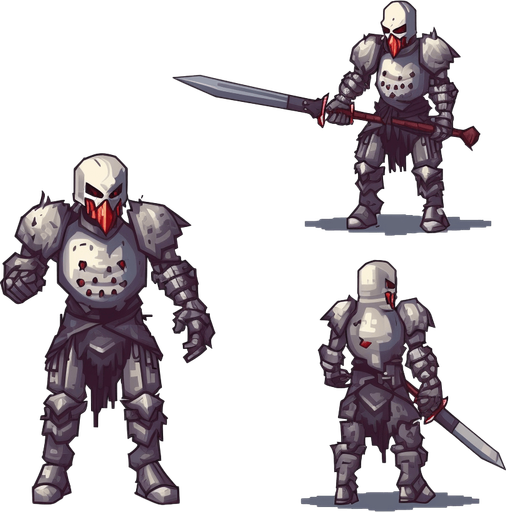 Enemy zombie knight walking to the left.
Game Texture. In-Game asset. 2d. Pixelart. White background. Blank background. Low detail. High contrast.