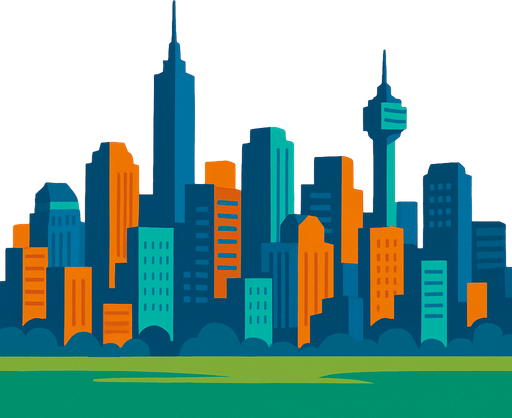 fondo de una ciudad a la distancia.
In-Game asset.  2d.  High contrast.  No shadows