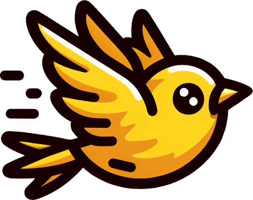Yallow animated flying bird right side.
Single Game Texture. In-Game asset. 2d. Blank background. High contrast. No shadows.
