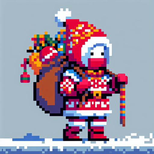 Pixel art of a Santa. Single Game Texture. In-Game asset. 2d. Blank background. High contrast. No shadows.
