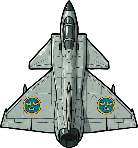 A Saab 37 Viggen fighter jet..
In-Game asset.  2d.  High contrast.  No shadows. Top down view