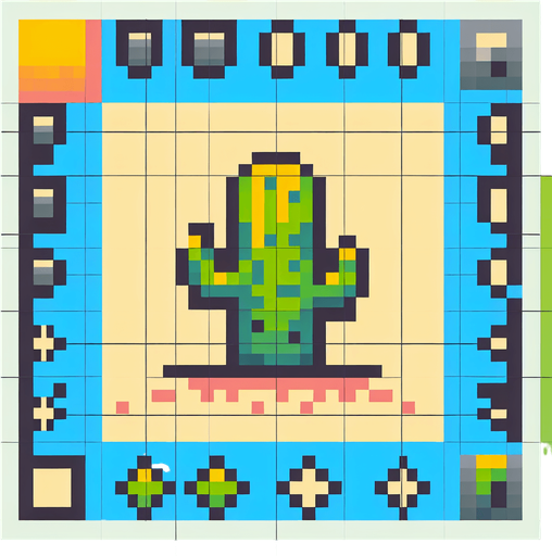 Pixelated cactus seen from above.
Single Game Texture.  In-Game asset.  2d.  Blank background.  High contrast.  No shadows