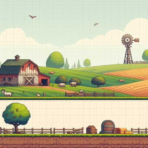 Ферма.
Single Game Texture. In-Game asset. 2d. Blank background. High contrast. No shadows.