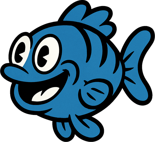 Rubber Hose Style Blue Fish.
In-Game asset.  2d.  High contrast.  No shadows