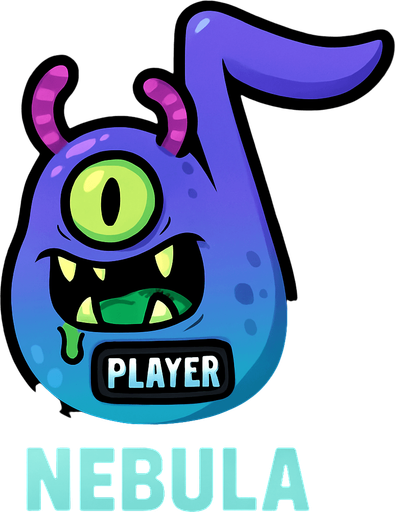 MÜZİK NOTASI ŞEKLİNDE BİR UZAYLI CANAVAR ÇİZ AMA BU KARAKTER PLAYER VE İSMİ NEBULA ONA GÖRE TASARLA. AYAKSIZ. GÖRSELE YAZI YAZMA
In-Game asset.  2d.  High contrast.  No shadows