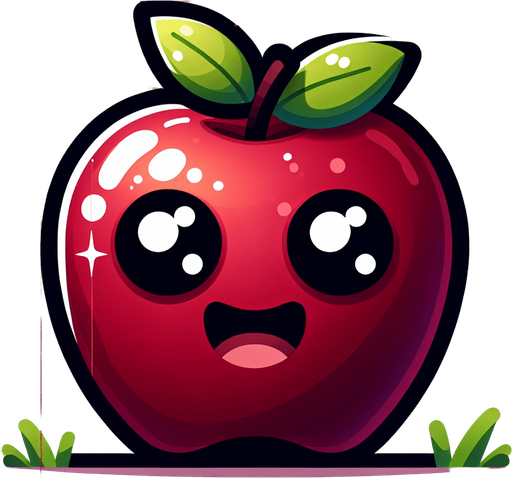 Apple with eye and mouth animation..
Single Game Texture.  In-Game asset.  2d.  Blank background.  High contrast.  No shadows