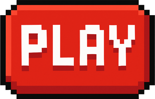 boton rojo hecho con pixeles con la palabra play en medio
In-Game asset.  2d.  High contrast.  No shadows