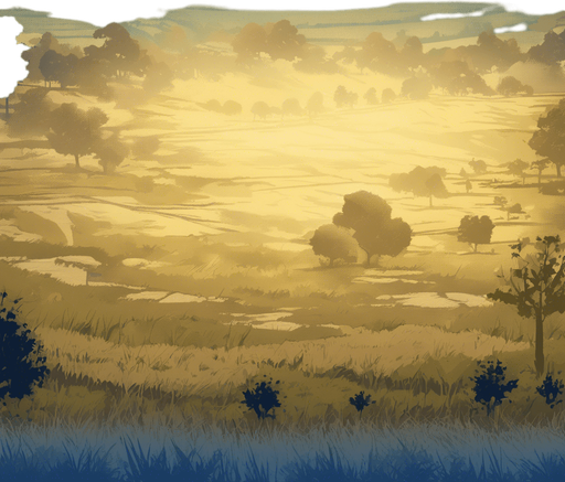 Remove dithering and blur and use instead crisp areas using five tone shading from vector art. No changes to the content of the image: it's still an empty battlefield meadow with a few trees along the edges.