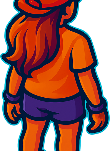 A young woman with long hair and shorts.