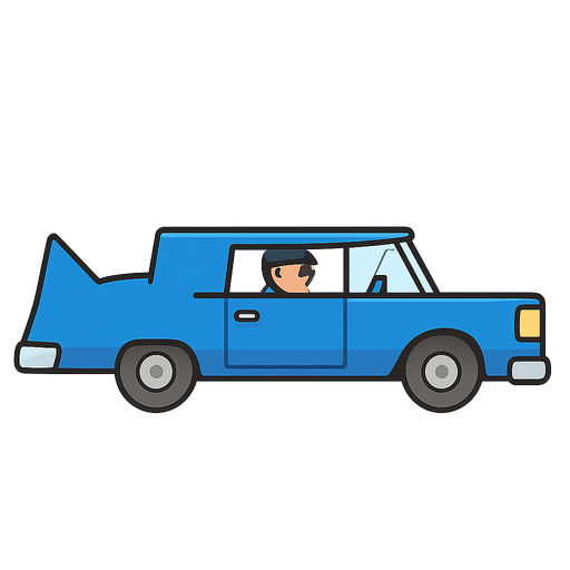blue car and driver. No background. Transparent background. Blank background. No shadows. 2d. In-Game asset. flat