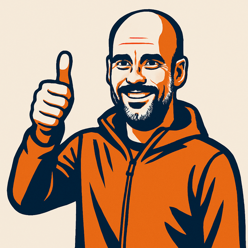 Pep Guardiola ıs makıng thumbsup.
In-Game asset.  2d.  High contrast.  No shadows