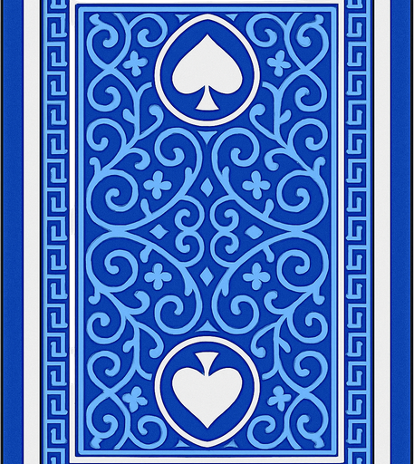 The back of a playing card. Blue pattern. Anime style..
In-Game asset.  2d.  High contrast.  No shadows