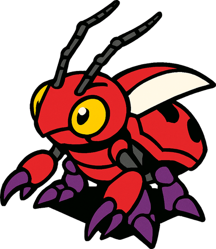 Tentomon viendo a la derecha, perspectiva isometrica.
In-Game asset.  2d.  High contrast.  No shadows