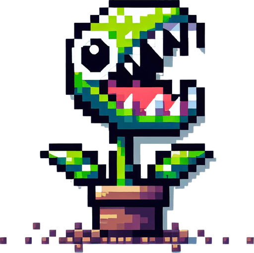 pixel hungery plant.
Single Game Texture.  In-Game asset.  2d.  Blank background.  High contrast.  No shadows
