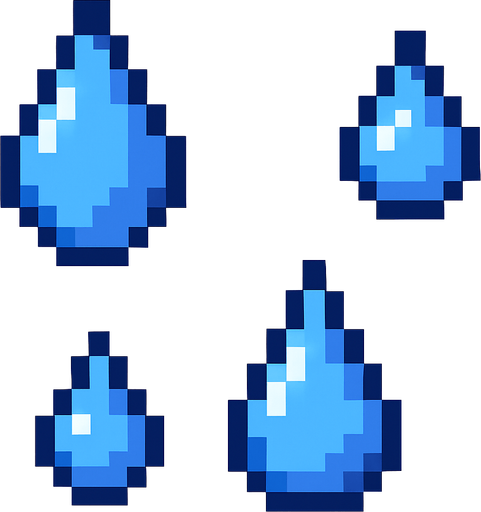 Gotas de agua pixelar.
In-Game asset.  2d.  High contrast.  No shadows