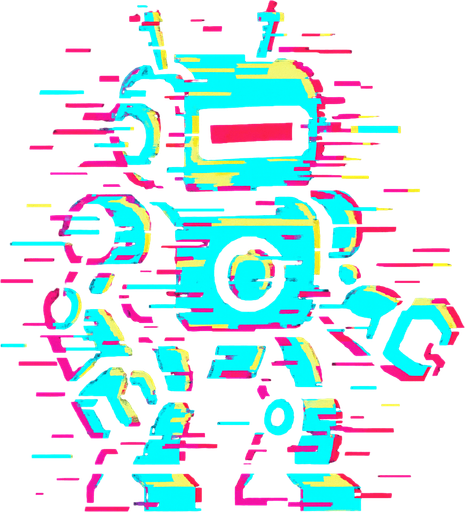 glitch robot.
In-Game asset.  2d.  High contrast.  No shadows