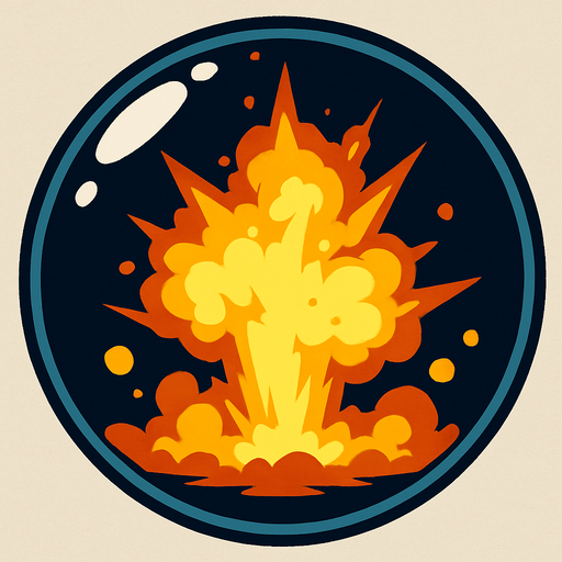 an explosion inside a glass bubble.
In-Game asset.  2d.  High contrast.  No shadows