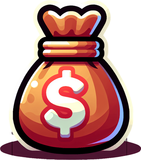 money bag.
Single Game Texture.  In-Game asset.  2d.  Blank background.  High contrast.  No shadows