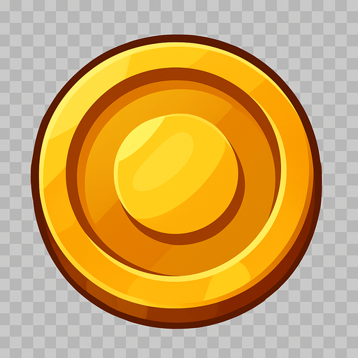 Gold coin up view tranparent.
In-Game asset.  2d.  High contrast.  No shadows no text