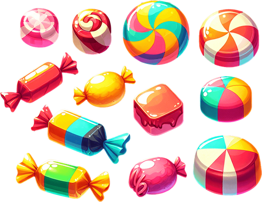 candy,cartoon,2d,blank background.
Single Game Texture.  In-Game asset.  2d.  Blank background.  High contrast.  No shadows