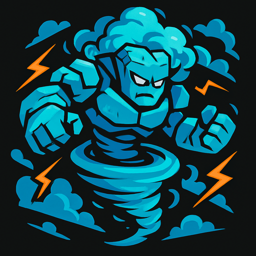 uçan fırtına golem.
In-Game asset.  2d.  High contrast.  No shadows