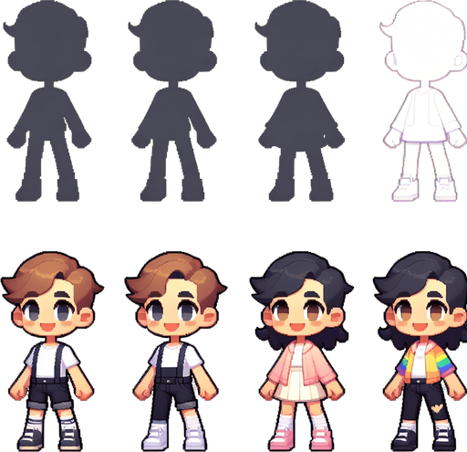 Character that means boy or girl.
Single Game Texture. In-Game asset. 2d. Blank background. High contrast. No shadows.