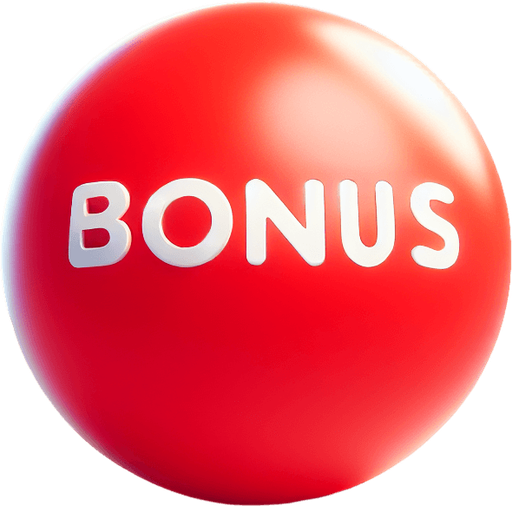 A red ball with the words bonus.
Single Game Texture. In-Game asset. 2d. Blank background. High contrast. No shadows.